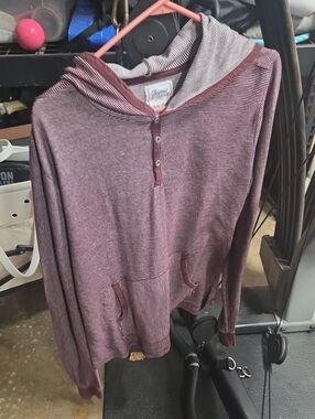 Striped Henley Hoodie Sweater - Mauve -